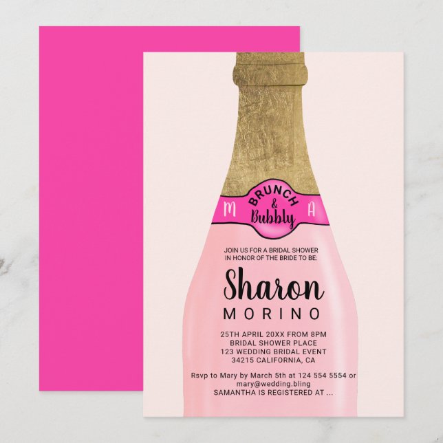 Guldfolie flaska brunch bubbelbrytande möhippa inbjudningar (Fram/baksida)