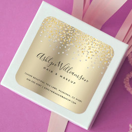Guldfolie glitter hårsalon konstgjord av modern ko fyrkantigt klistermärke
