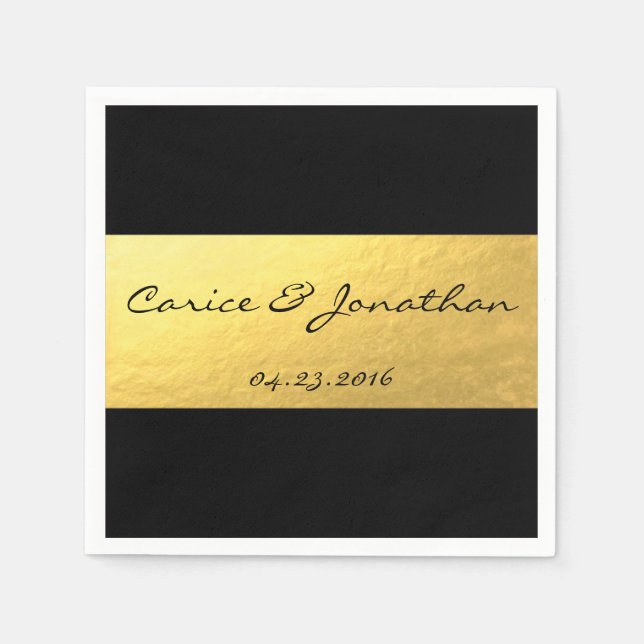 Guldfolie på svart lyxfolie bröllop napkin pappersservett (Framsidan)
