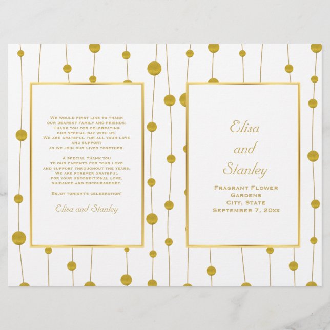 Guldfolie pärlor, modernt bröllop-uppslaget progra (Framsida)