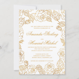 Guldfolie rosor chic, modern elegant bröllop inbjudningar
