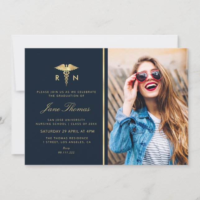 Guldfolie Sjukskola studentfest Inbjudningar (Framsida)