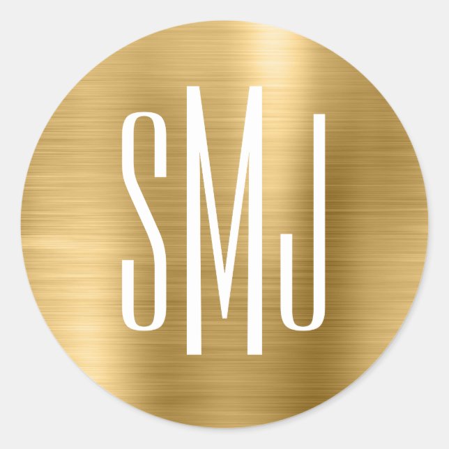 Guldfolie Trebokstavsmonogram Runt Klistermärke (Framsida)