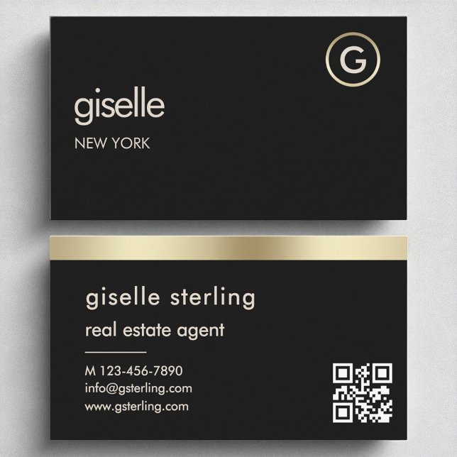 Guldfolja i ReReal Gods Agent Black QR Visitkort (Skapare uppladdad)