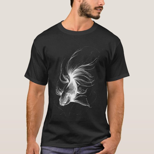 Guldgädda Linjekonst Ritning Akvariefisk Design T Shirt (Framsida)
