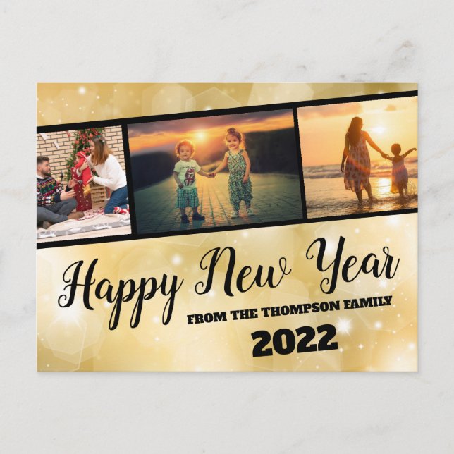 Guldgläns Gott Nytt År Fotokollage Postkort Vykort (Framsida)
