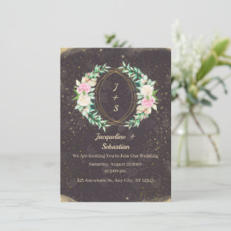 Guldglänsande blomsterkrans bröllop inbjudningar