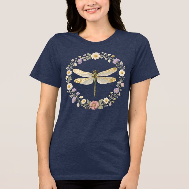 Guldglänsande Trollslända Botanisk T Shirt (Framsida)