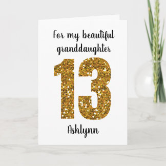 Guldglitter 13-årsdag För barnbarnet Kort