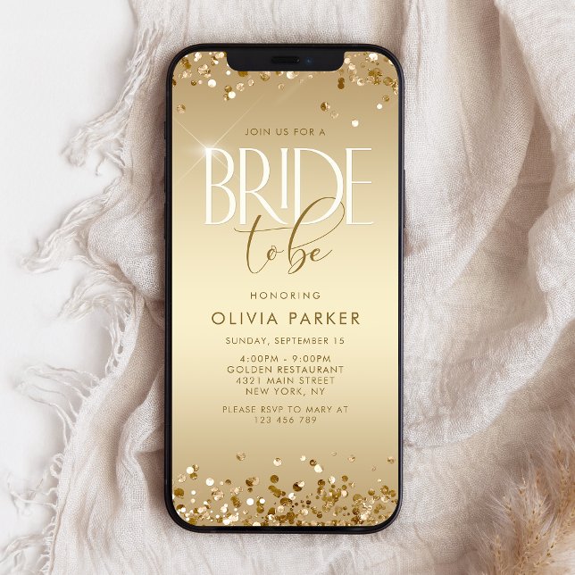 Guldglitter Bröllopsfest Mobil Inbjudan (Gold Glitter Bridal Shower Mobile Invite)
