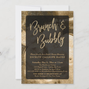 Guldglitter Champagne Brunch & Bubbly Handskrift Inbjudningar