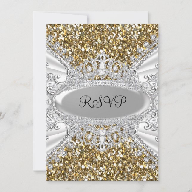 Guldglitter & Diamanttiara Sweet 16 RSVP Inbjudningar (Framsida)