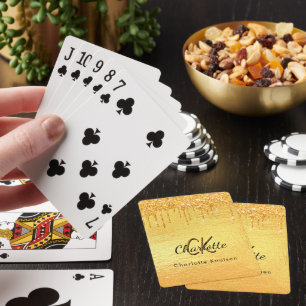 Guldglitter dropar monogram glans elegant casinokort