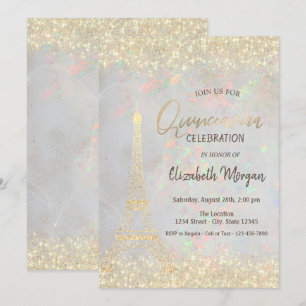 Guldglitter Eiffel-konfetti Opal Quinceañera Inbjudningar