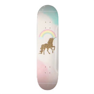 Guldglitter Enhörning, Regnbåge Mini Skateboard Bräda 18,5 Cm