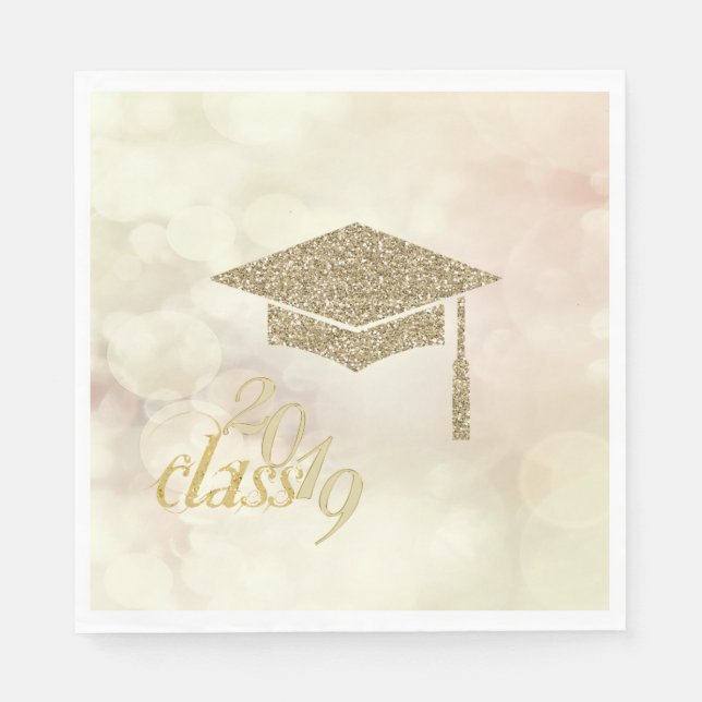 Guldglitter examensmössa, Bokeh, Klass 2019 Pappersservett (Framsidan)