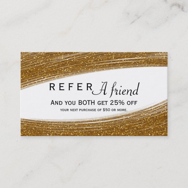 Guldglitter Glitter & Vit Chic Kundkort Rabattkort (Framsida)