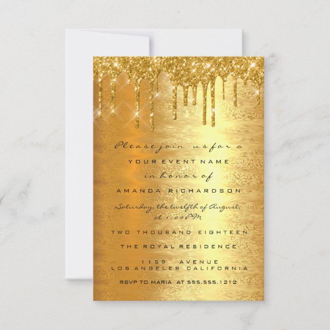 Guldglitter Gnistrar Formell Bröllopshändelse Eleg Inbjudningar (Framsida)