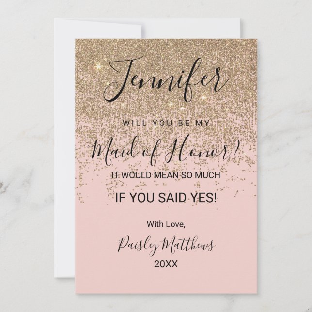 Guldglitter Gnistrar Rosa Brudtärna Inbjudningar (Framsida)