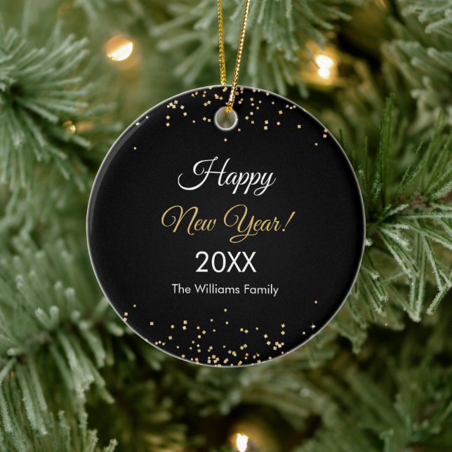 Guldglitter Gott Nytt År Svart Julgransprydnad Keramik (Träd)