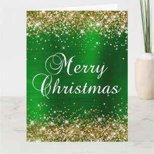 Guldglitter Grön Folie Stor God Jul Kort