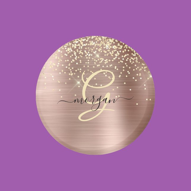 Guldglitter, guldmonogram, svart namn i skrivstil magnet (Skapare uppladdad)