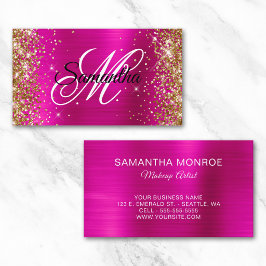 Guldglitter Hot Pink Folie Fancy Monogram Visitkort