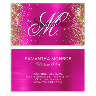 Guldglitter Hot Pink Folie Fancy Monogram Visitkort
