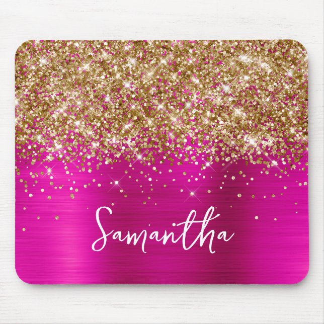 Guldglitter Hot Pink Glam Namn Musmatta (Framsidan)
