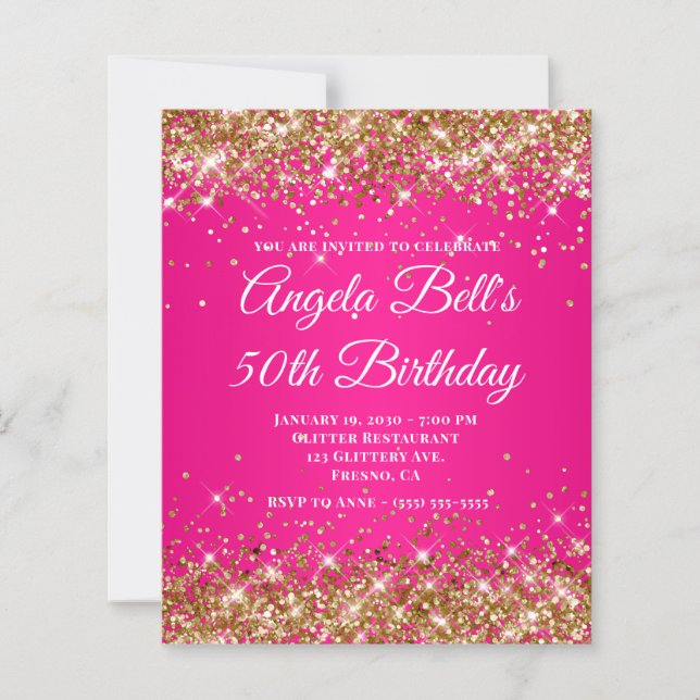 Guldglitter Hot Pink Ombre Elegant Monogram (Framsida)