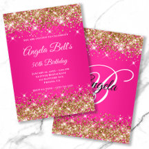 Guldglitter Hot Pink Ombre Elegant Monogram