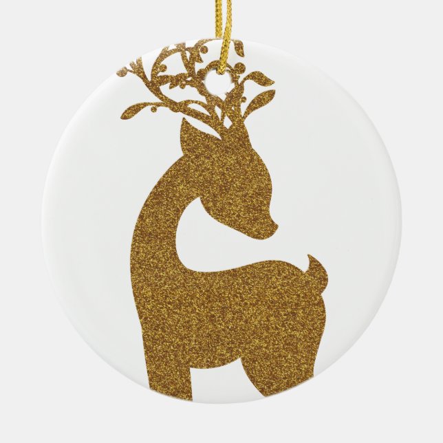 Guldglitter jul renar julgransprydnad keramik (Framsidan)