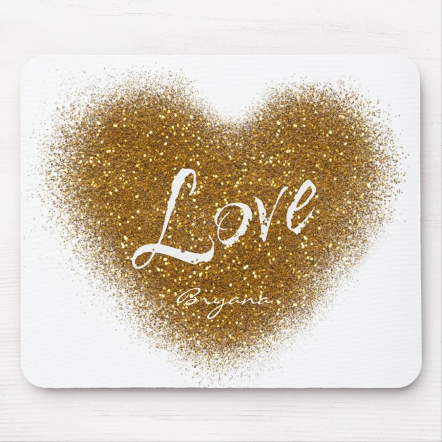 Guldglitter KÄRLEK Hjärtformat Glamourös Musdyna Musmatta (Framsidan)