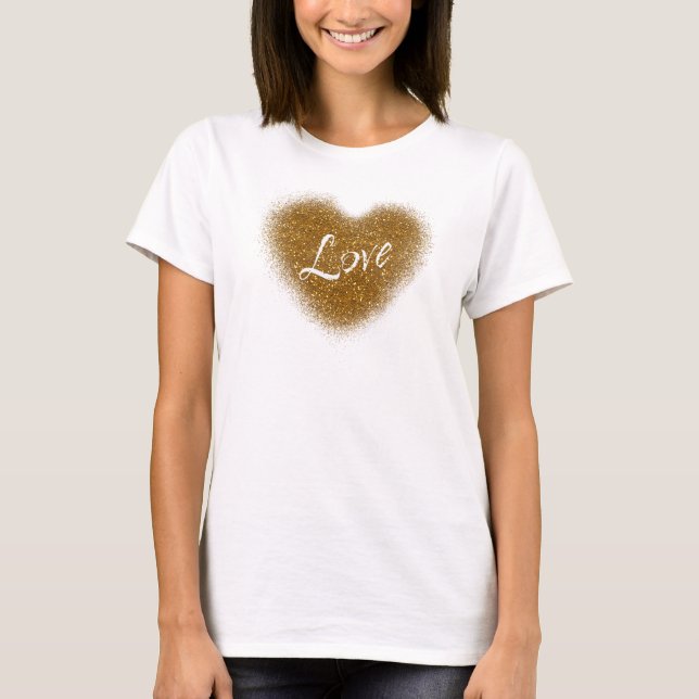 Guldglitter KÄRLEK Hjärtglamour tanketopp Tee Shirt (Framsida)