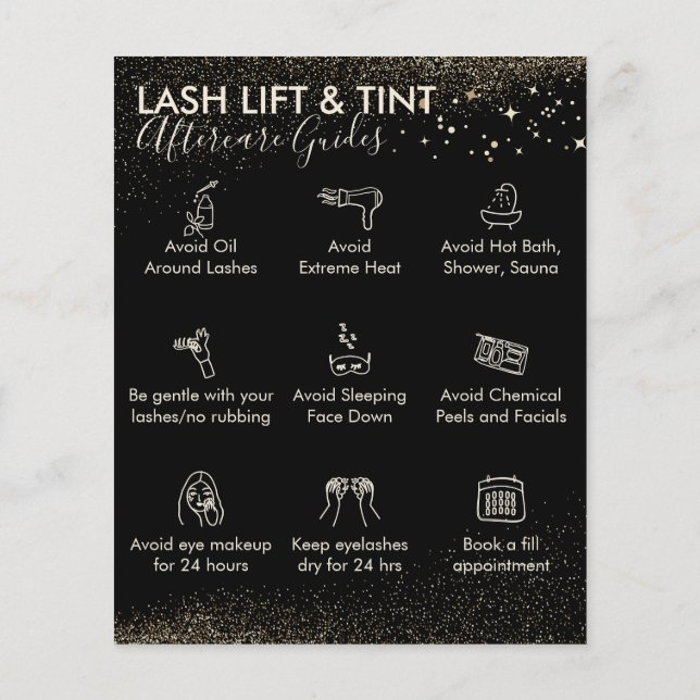 Guldglitter Lash Lift Tint eftervård Budget Flygblad (Baksidan)