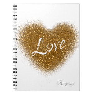 Guldglitter LOVE Heart Glamour Anteckningsbok Dagb Med Spiral