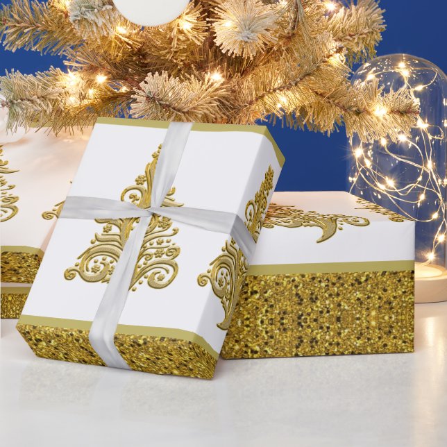 Guldglitter med filigree julgran presentpapper (Helgdagar)
