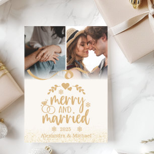 Guldglitter Merry and Married 2 Foto Julkort