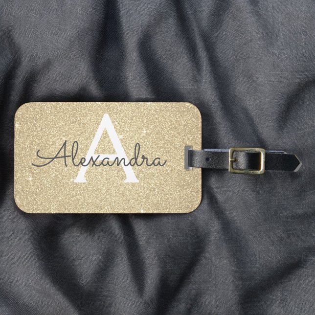 Guldglitter Monogramnamn Bagagebricka (Skapare uppladdad)