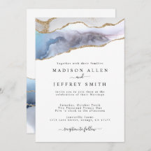 Guldglitter & Navy Agatsten Bröllopsinbjudan