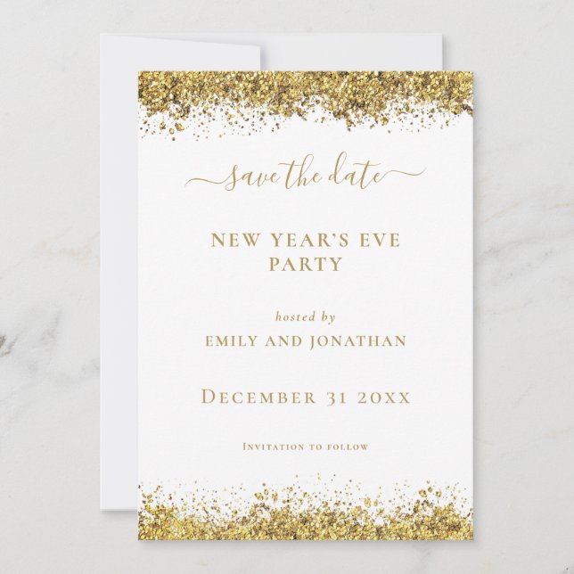 Guldglitter Nyårsafton Party Spara datum-kort Inbjudningar (Framsida)