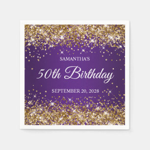 Guldglitter och kunglig lila 50-årsdag pappersservett