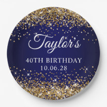 Guldglitter och marinblå 40-årsdag
