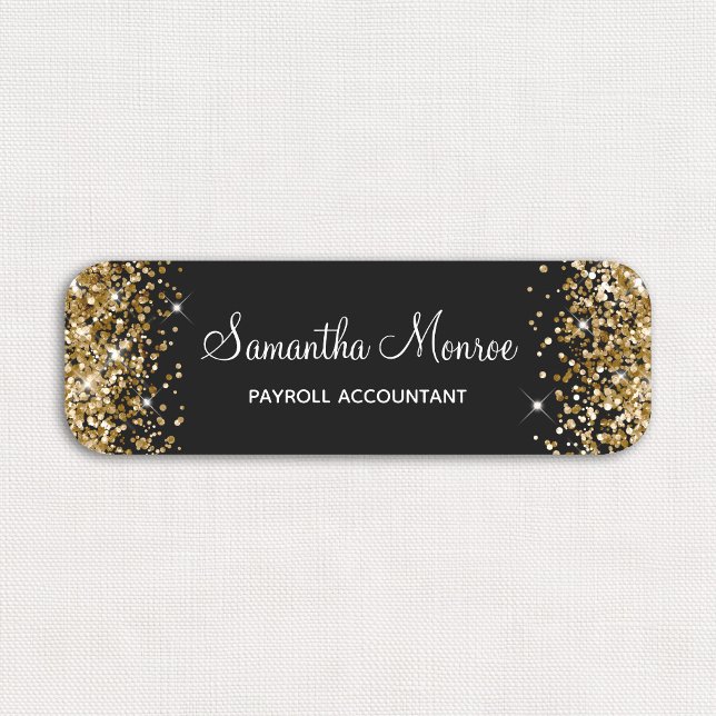 Guldglitter och svart namnbricka (Gold Glitter and Black Name Tag)
