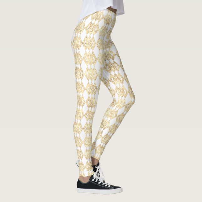 Guldglitter överlappande diamantmönster Leggings (Höger)