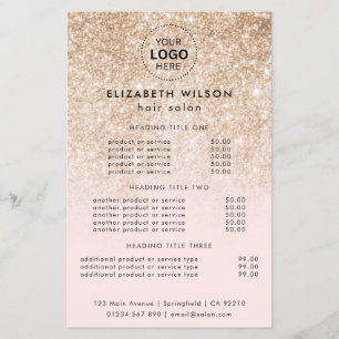 Guldglitter på rosa Enkel salongtjänstmeny Flygblad