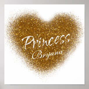 Guldglitter PRINSESSA Hjärtformad Väggutsmyckning Poster
