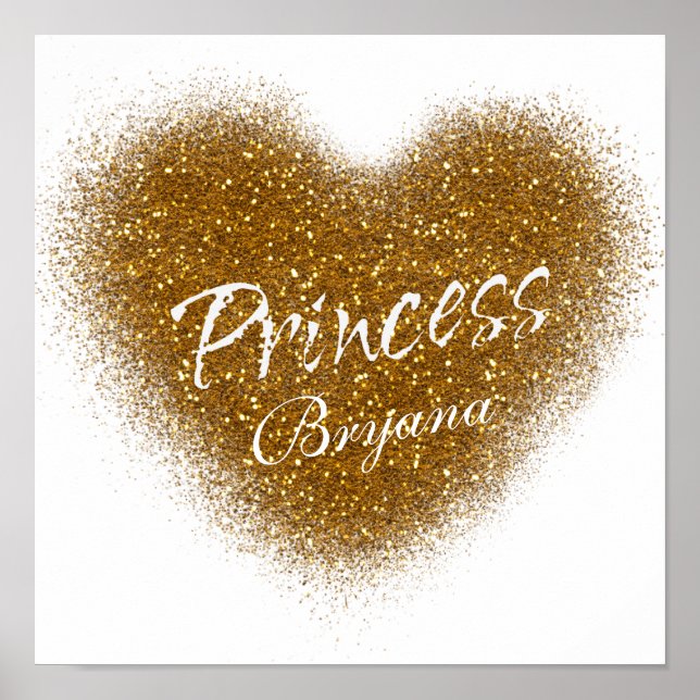 Guldglitter PRINSESSA Hjärtformad Väggutsmyckning  Poster (Framsidan)
