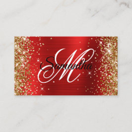 Guldglitter Röd Folie Fancy Monogram Visitkort