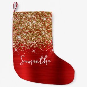 Guldglitter Röd Glam Namn Liten Julstrumpa